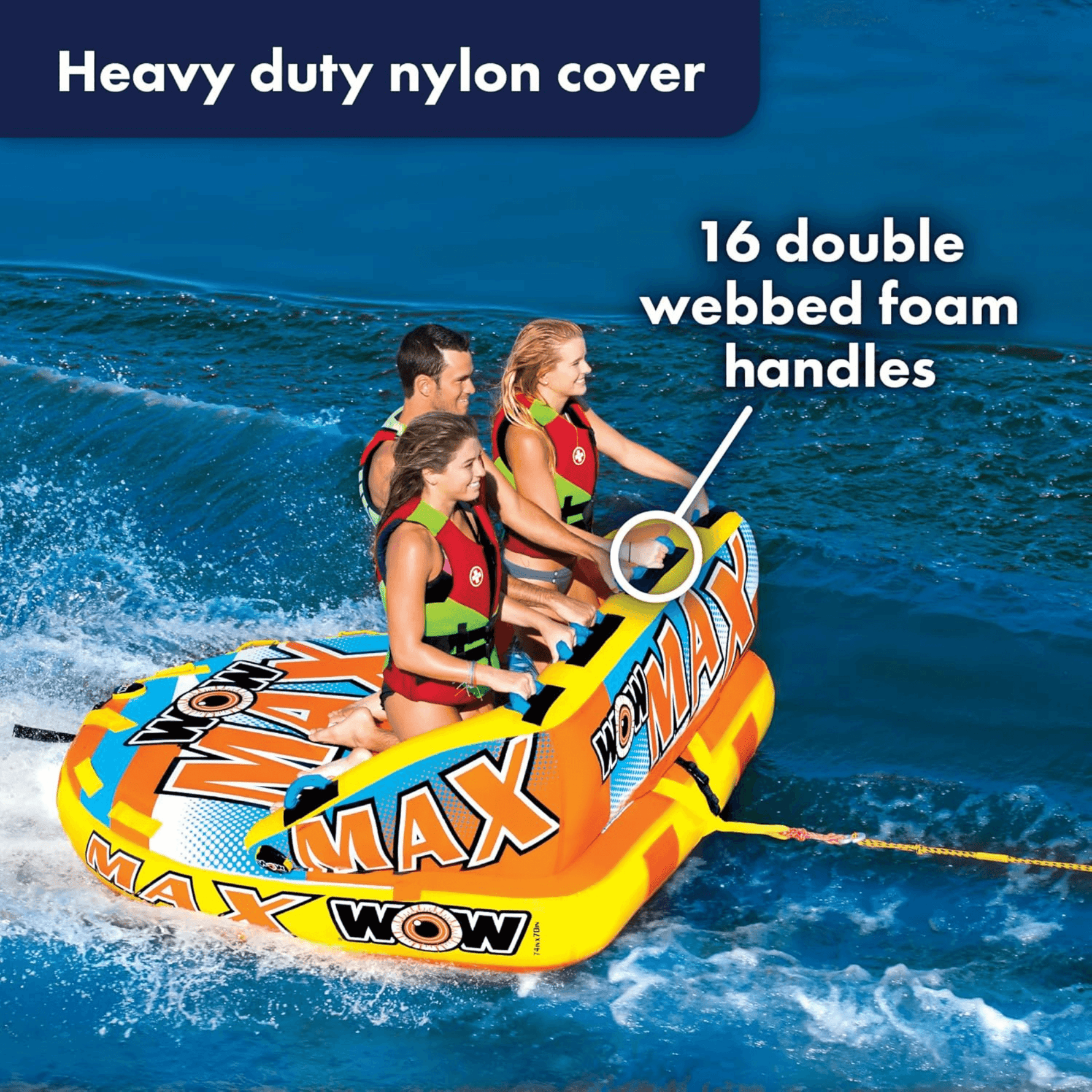 WOW Watersports Max Inflatable Towable Deck Tube for Up To 3 Riders