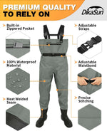 DikaSun Chest Waders with Boots | Lightweight Bootfoot Waders Duck Hunting & Fly Fishing | Grey