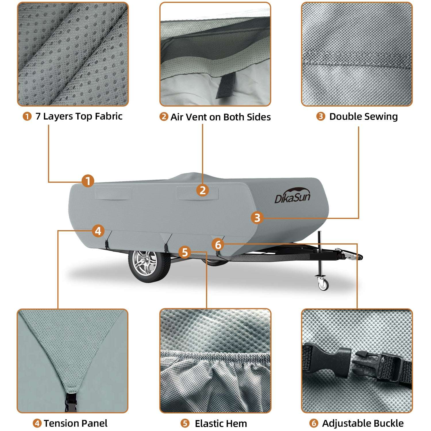 DikaSun 7 Layers Pop--Up Camper Cover | Breathable UV Resistant Windproof Waterproof RV Cover