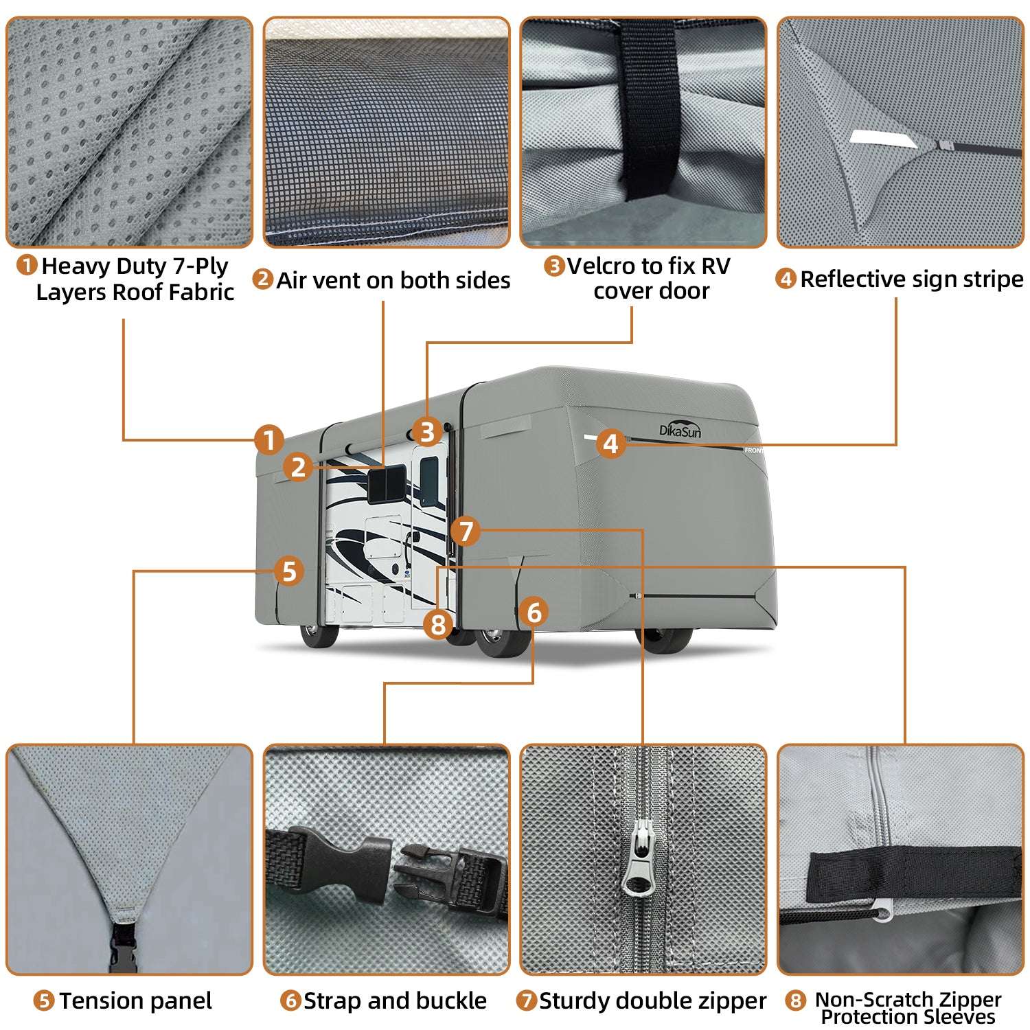 DikaSun 7 Layers Class A RV Cover | Heavy Duty Anti-UV Waterproof Windproof Breathable Class A Motorhome
