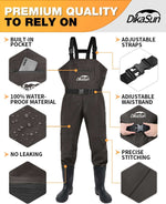 DikaSun Lightweight Bootfoot Chest Waders with Boots | Men & Women Fishing Waders for Duck Hunting & Fly Fishing | Brown