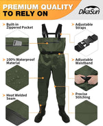 DikaSun Chest Waders with Boots | Lightweight Bootfoot Waders | Duck Hunting & Fly Fishing | Dark Green