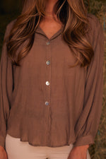 Lee | Mandarin Collar Button Blouse | Toasted Almond