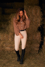 Lee | Mandarin Collar Button Blouse | Toasted Almond