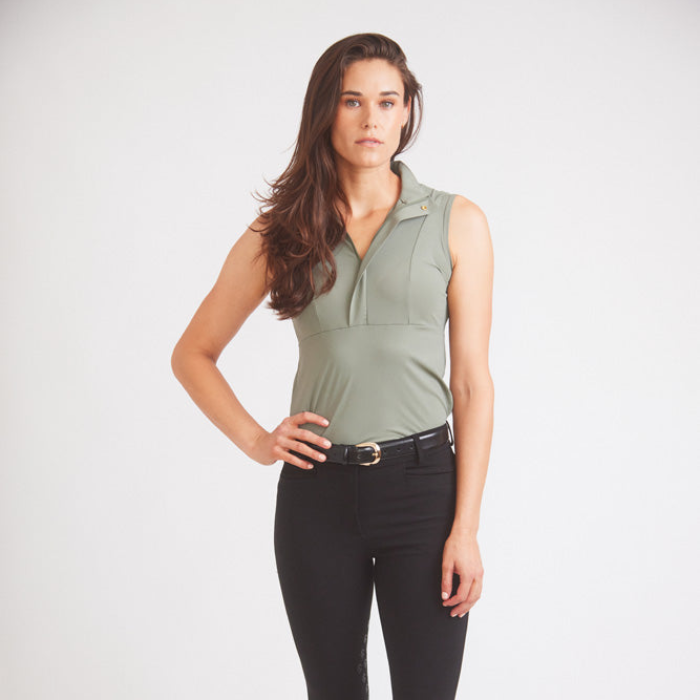 Cameron | Sleeveless Zip Riding Top | Thyme