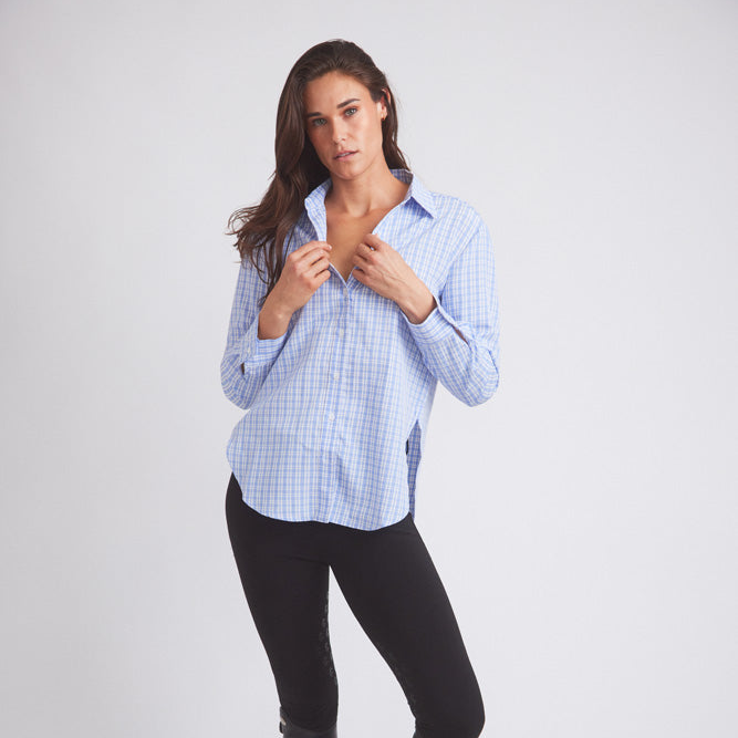 Kaley | Seersucker Plaid Button Down | Cornflower Blue