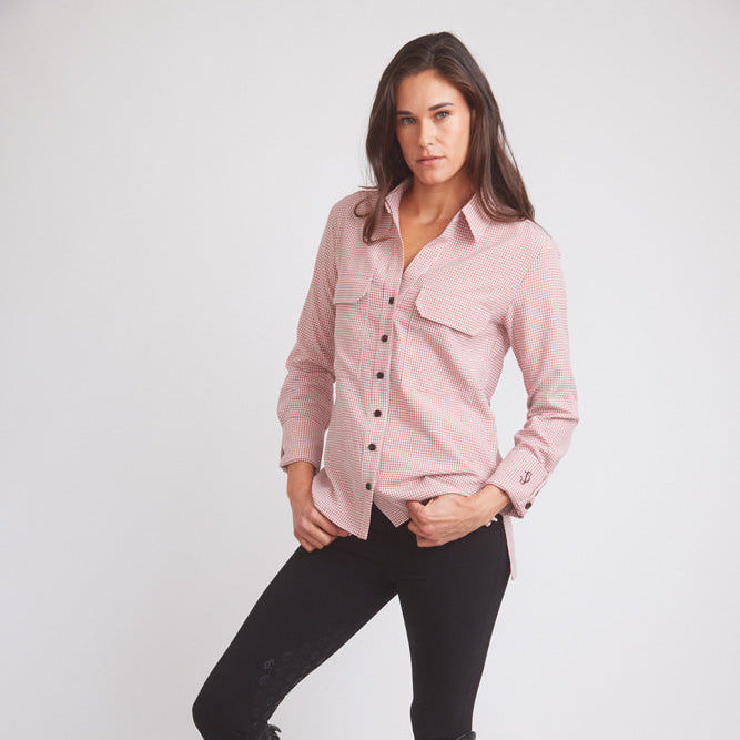 Jessica II | Gingham Equestrian Button-Down Shirt | Cinnamon