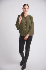 Lee | Mandarin Collar Button Blouse | Moss Green