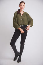 Lee | Mandarin Collar Button Blouse | Moss Green