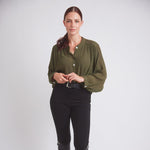 Lee | Mandarin Collar Button Blouse | Moss Green