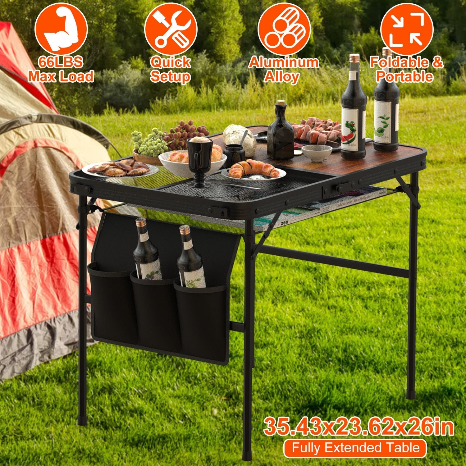 Foldable Camping Table Aluminum Alloy Grill Stand | 66 LBS