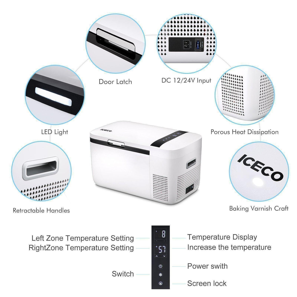 GO20 Dual Zone 12V Portable Freezer | White | ICECO | 20 LT