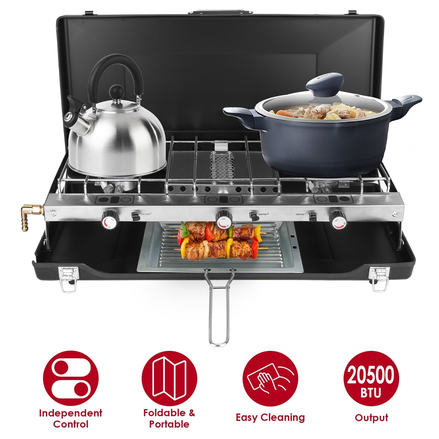 3-Burner Camping Stove 20000 BTU with Toast Tray | RV & Camping