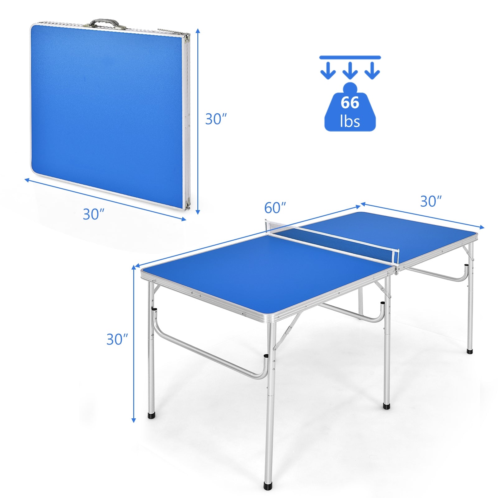 60" Portable Tennis Ping Pong Folding Table with Accessories