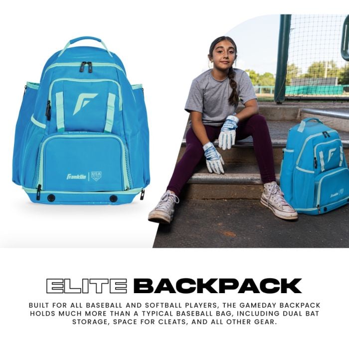 Franklin Sports USA SB Gameday Fastpitch Softball Backpack Blue/Mint | Adult & Youth Equipment Bag