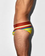 Swim Brief Red Yellow Horizontal Stripes