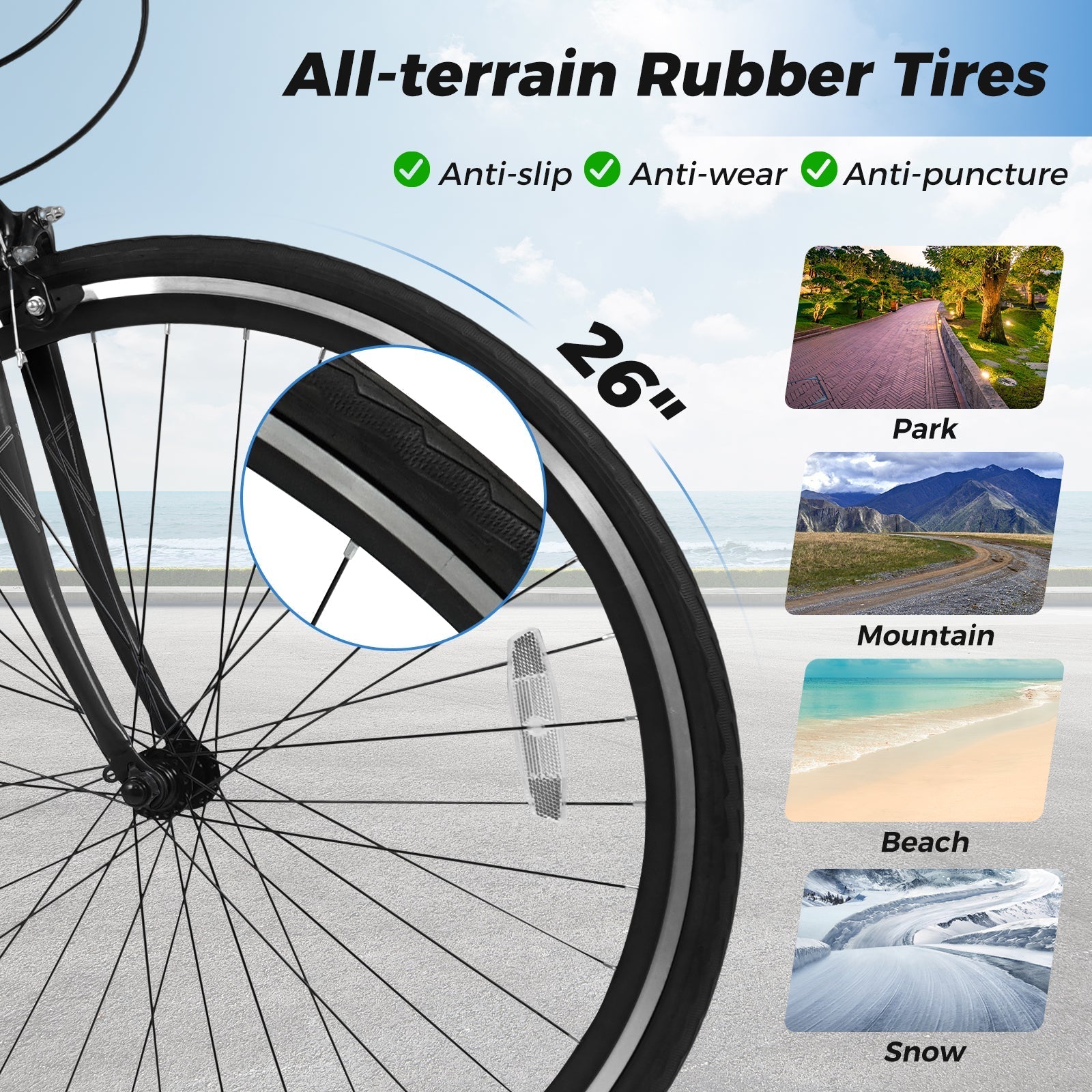 Mountain Bike Adjustable with 6-Speed and All-Terrain Rubber Wheels | 26"