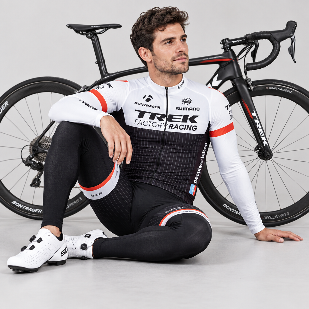 TREK Black & White Cycling Jersey & Full-Length Bib Pants