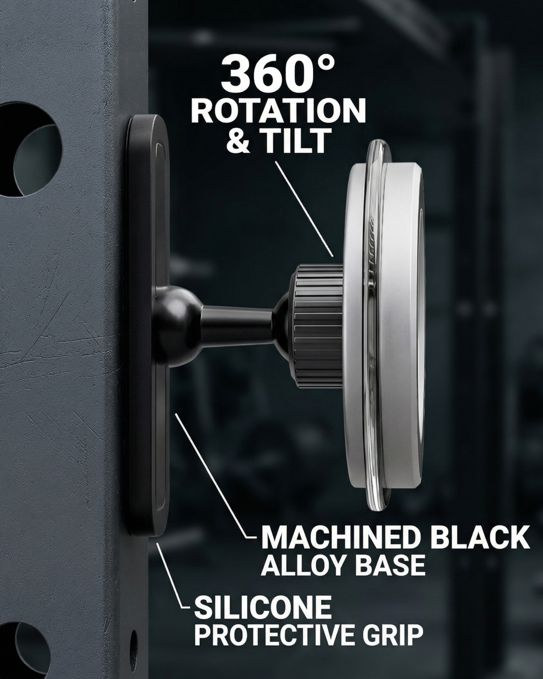 BLAUBECK Magnetic Gym Phone Holder | Carbon Fiber & Acrylic | 360° Ball Joint Mount for Squat Racks, Golf Carts & Metal Surfaces