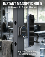 All-Metal Magnetic Gym Phone Holder for MagSafe and Android | Industrial N54 Magnets | Rock-Solid Mount for Squat Racks & Metal Gym Equipment | 360° Adjustable | Includes Metal Ring