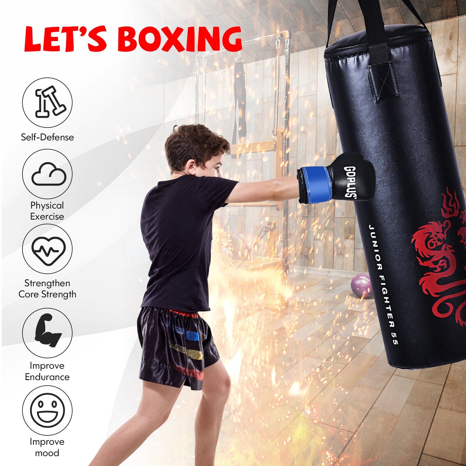 Junior Punching Boxing Set 40 LBS with Jump Rope and Gloves