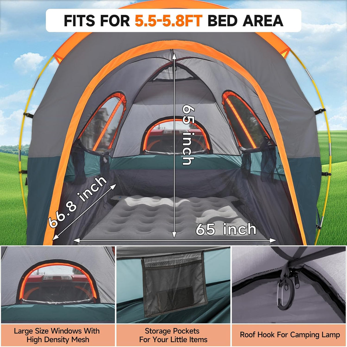 Umbrauto Truck Bed Tent with Awning | Fits 5.5-5.8' Truck Beds | PU3000mm Waterproof Pickup Tent