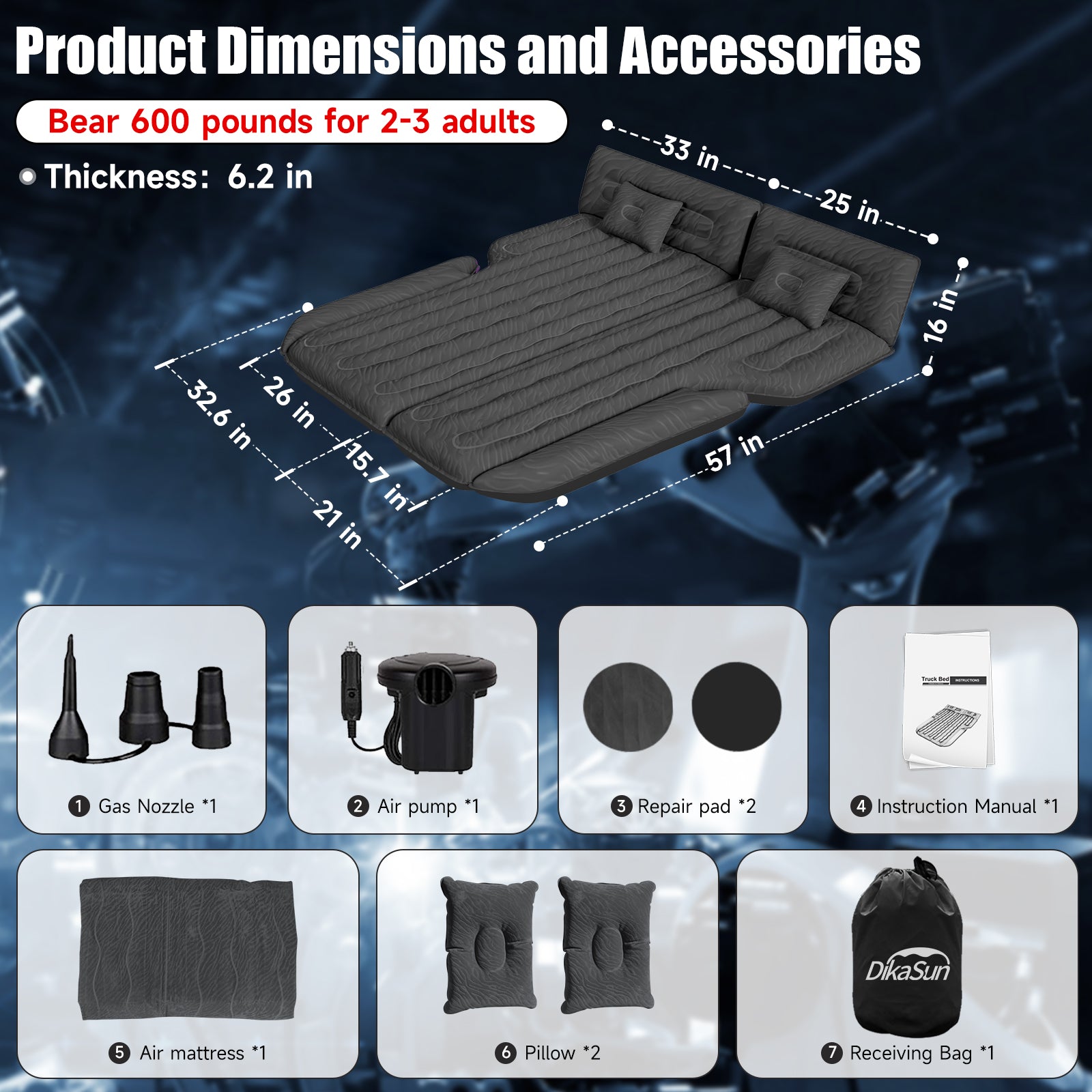 DikaSun SUV Air Mattress Upgraded Flocking and Extra Thick Oxford Surface Sleeping Bed with Electric Pump | Black