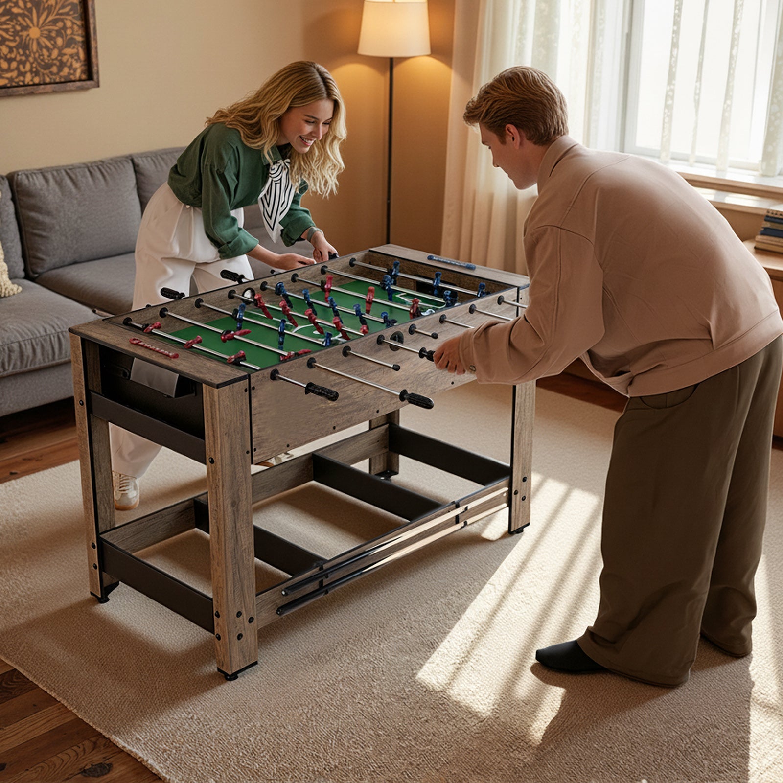 2-in-1 Swivel Foosball and Pool Combo Game Table | Natural