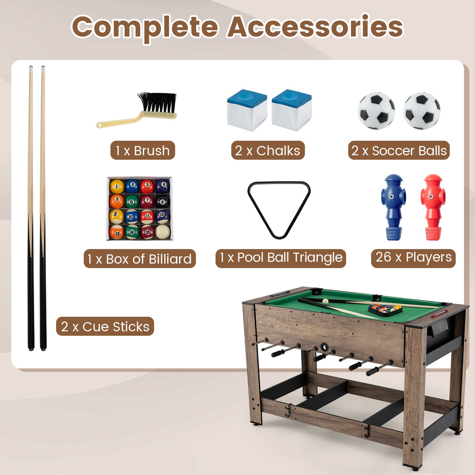 2-in-1 Swivel Foosball and Pool Combo Game Table | Natural