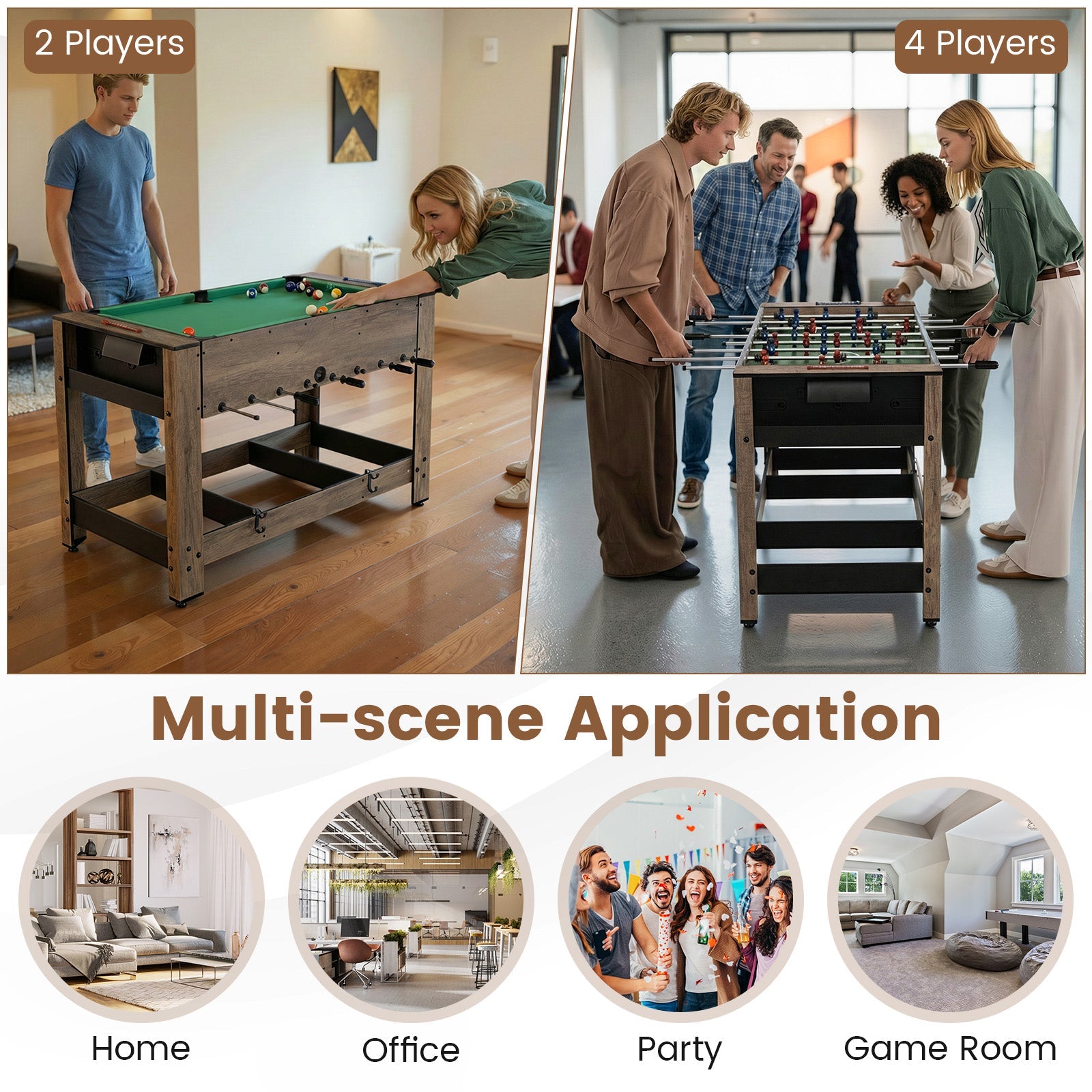 2-in-1 Swivel Foosball and Pool Combo Game Table | Natural