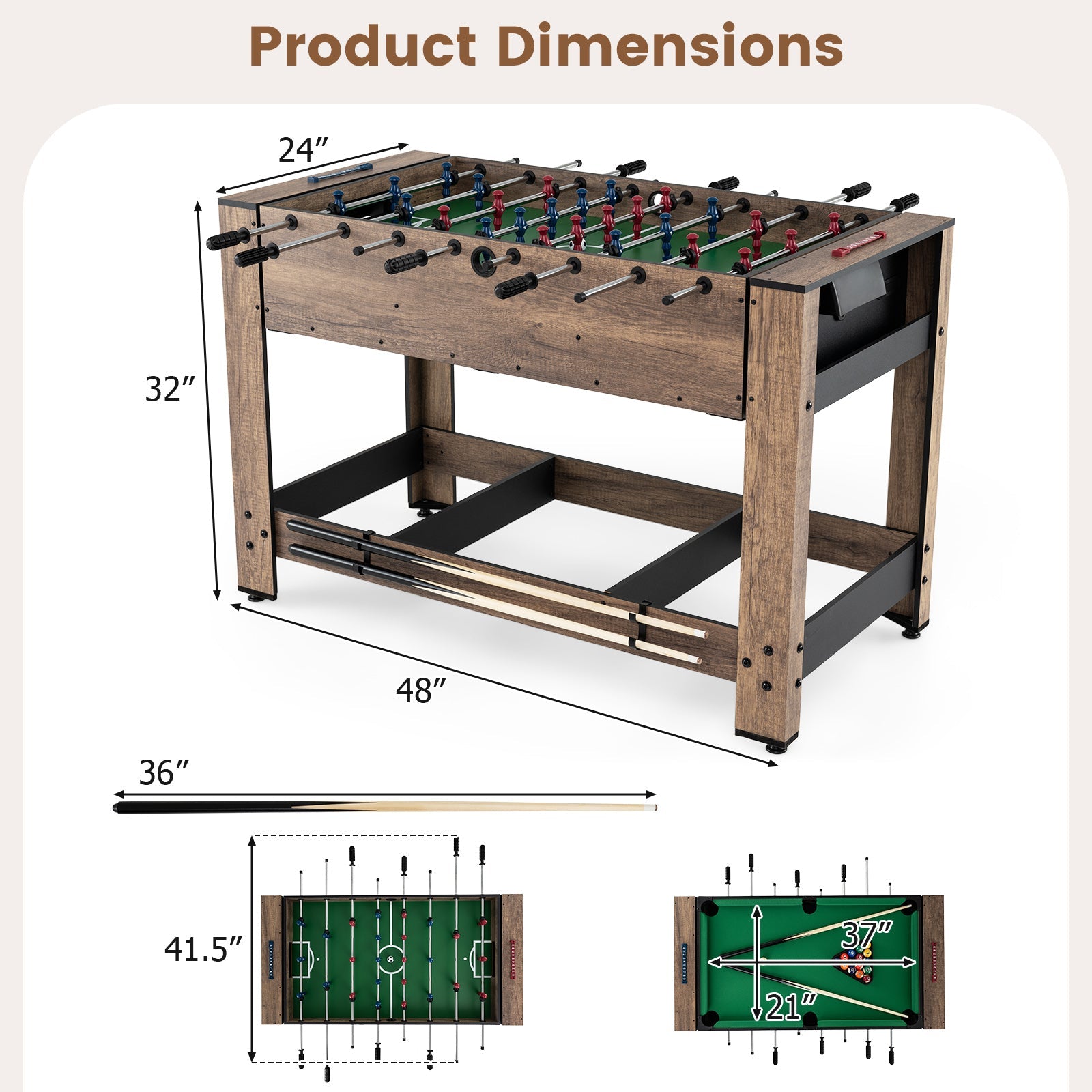 2-in-1 Swivel Foosball and Pool Combo Game Table | Natural