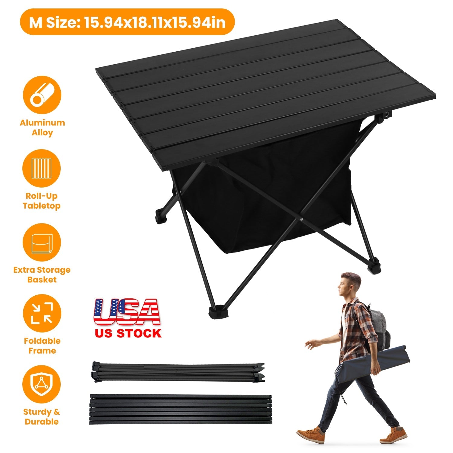 Foldable Camping Table with Storage Basket | Rustproof Aluminum Alloy & Roll-Up