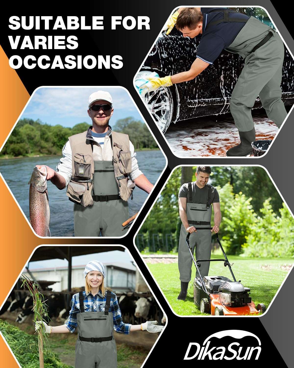 DikaSun Chest Waders with Boots | Lightweight Bootfoot Waders Duck Hunting & Fly Fishing | Grey