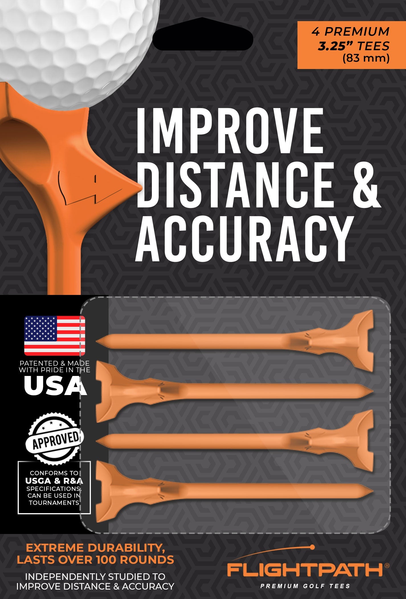 FlightPath Orange Golf Tees 3.25" | Pack of 4
