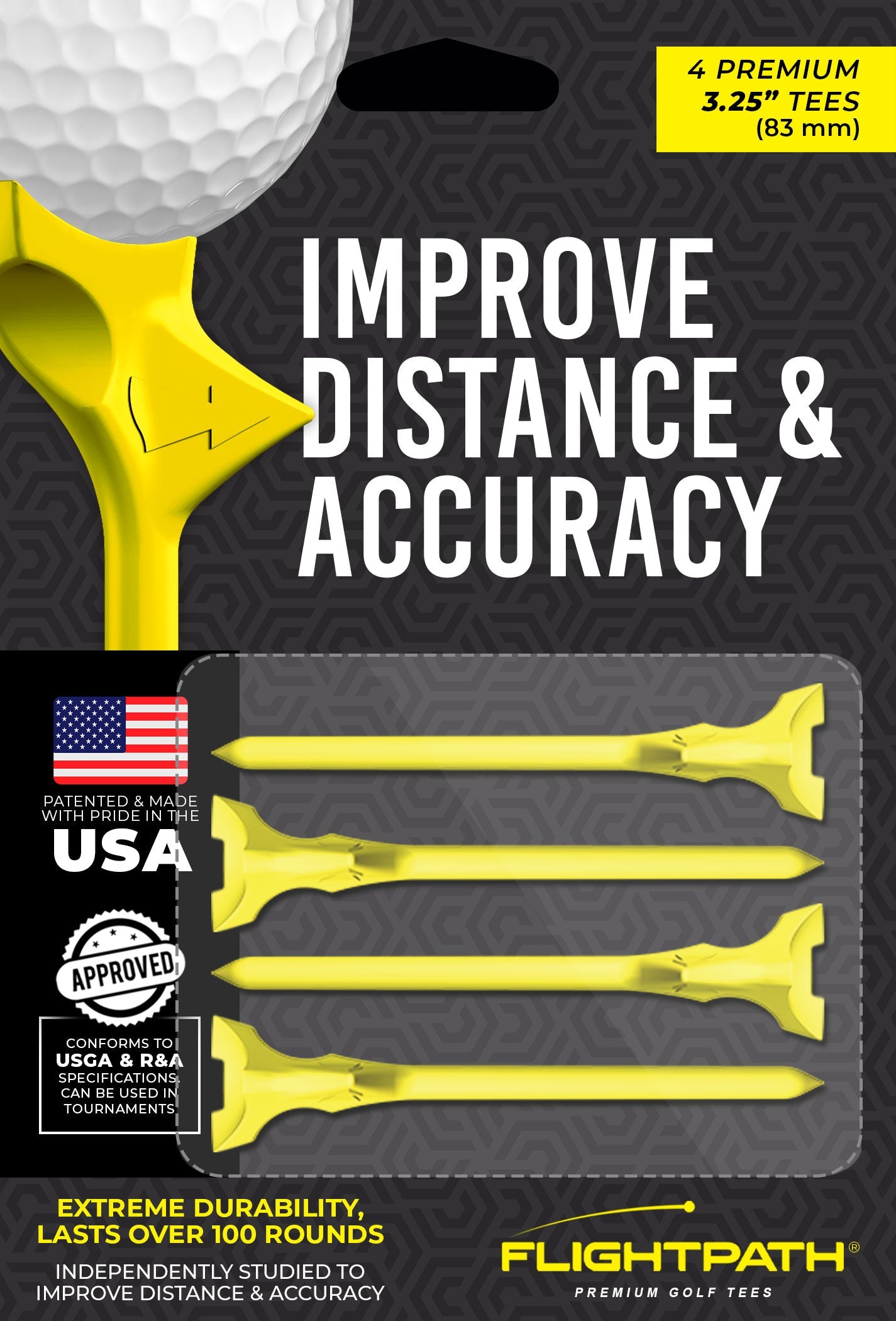 FlightPath Yellow Golf Tees | Pack of 4