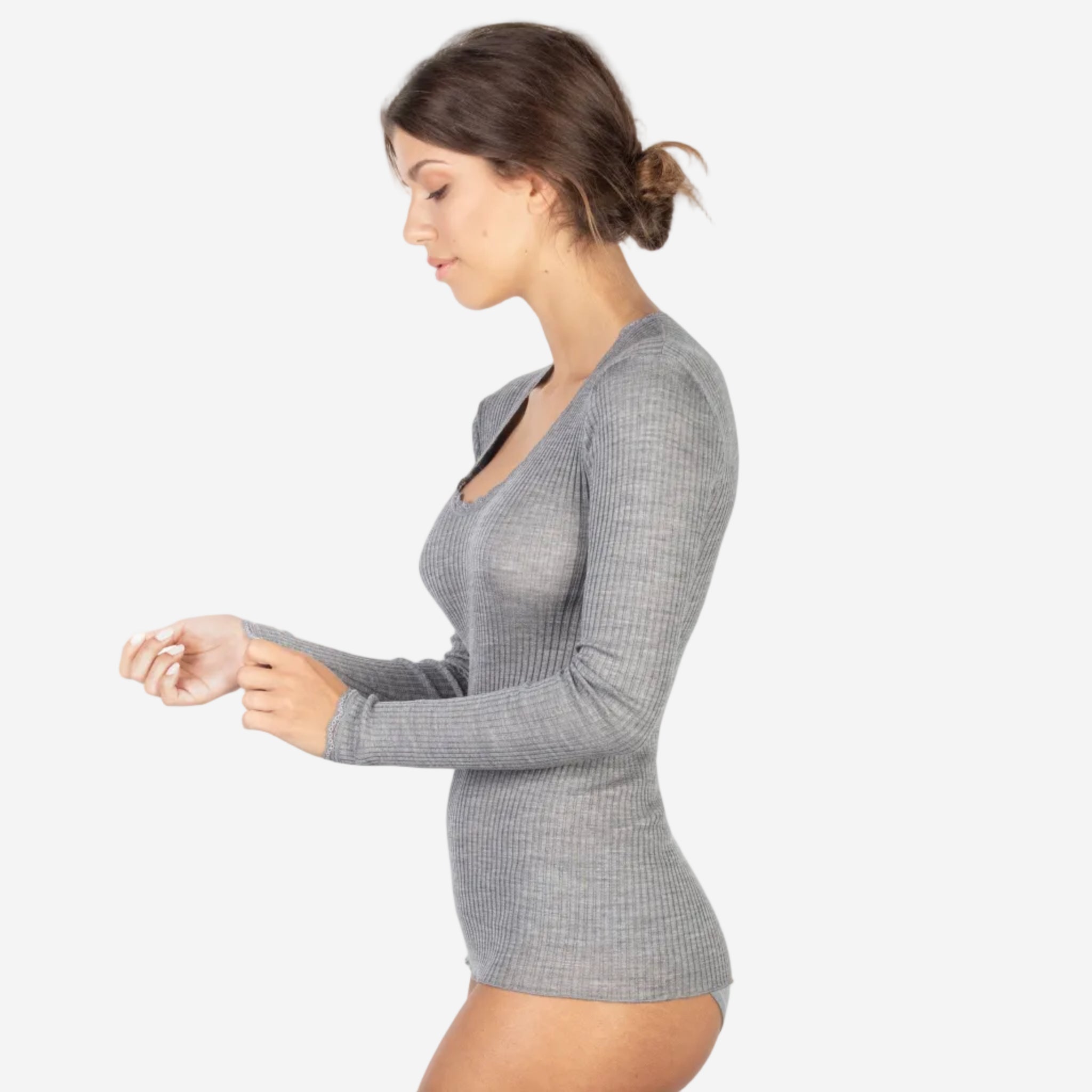 EGI Exclusive Collections Women's Merino Wool Blend Lace-Trimmed Long Sleeves T-Shirt
