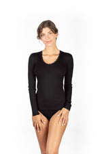 EGI Exclusive Collections Women's Merino Wool Blend Lace-Trimmed Long Sleeves T-Shirt