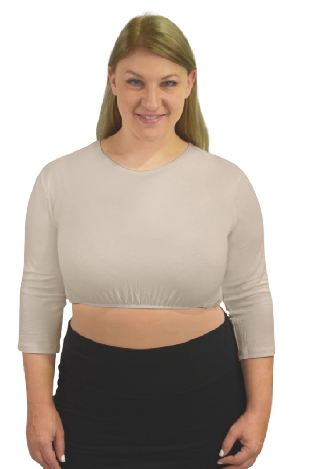 3/4 Sleeve Cropped Layering Shell in Viscose Spandex | Women's and Plus Sizes