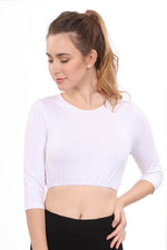 Modest Neck Cropped Layering | Cotton Spandex 3/4 Sleeve Shell Top