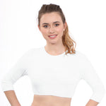 Modest Neck Cropped Layering | Cotton Spandex 3/4 Sleeve Shell Top