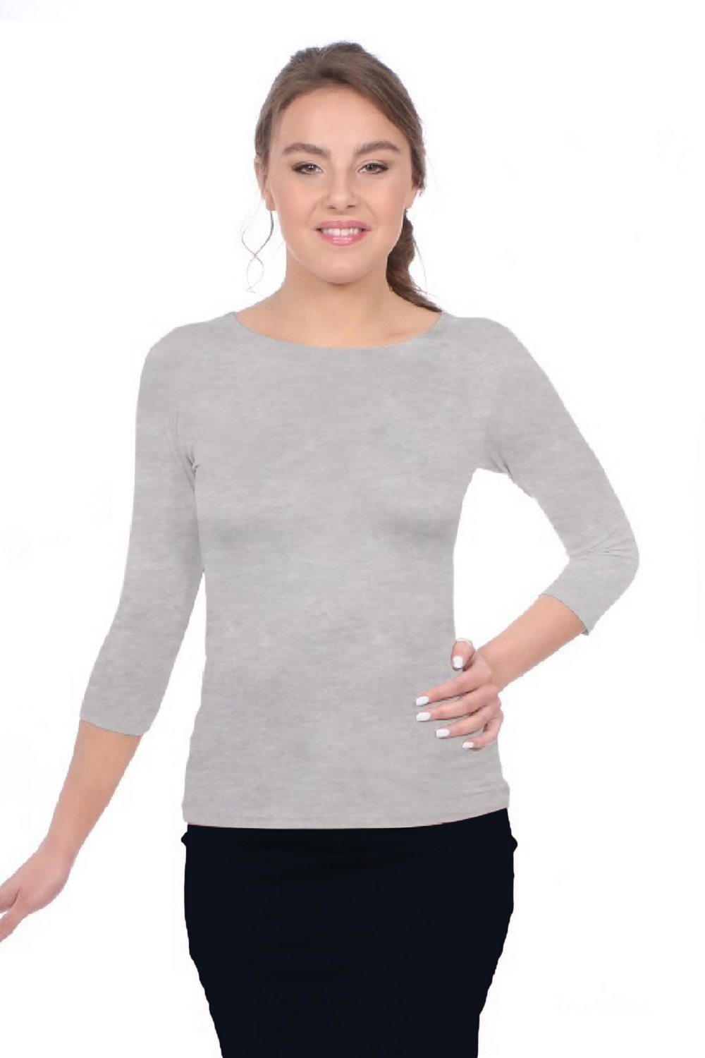 Fitted 3/4 Sleeve Layering Shell | High Round Neckline Slim-Fit Undershirt