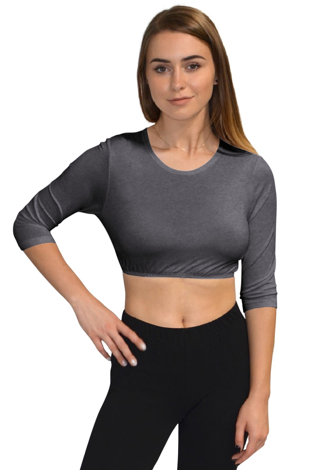 3/4 Sleeve Cropped Layering Shell in Viscose Spandex | Women's and Plus Sizes