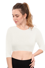 Modest Neck Cropped Layering | Cotton Spandex 3/4 Sleeve Shell Top