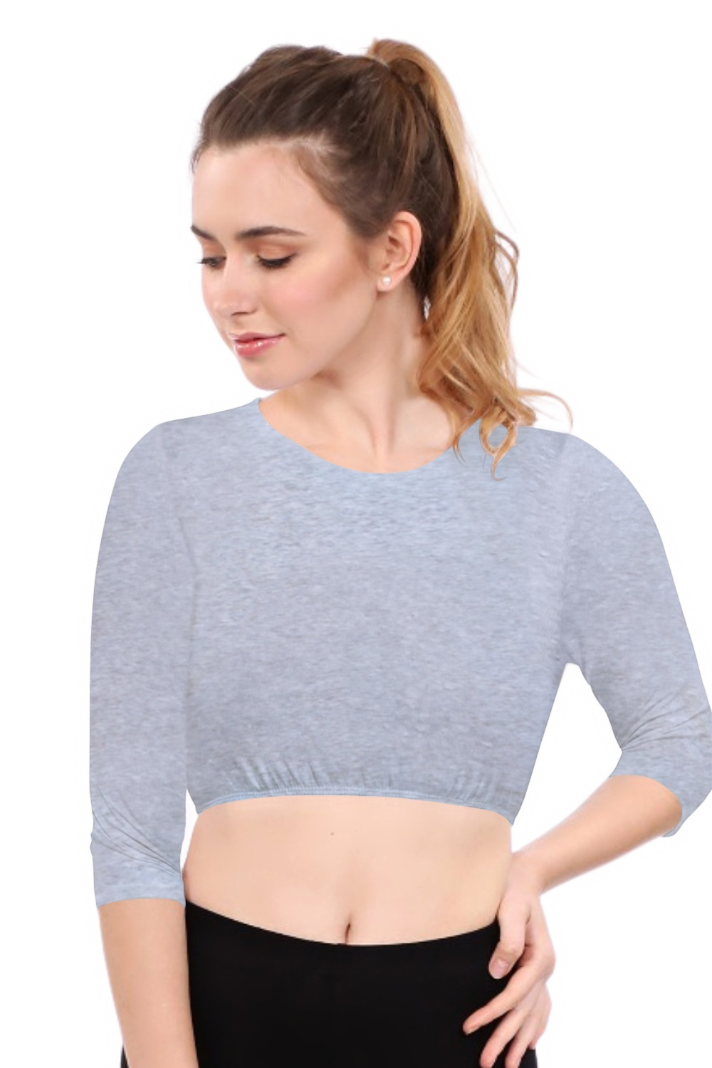 Modest Neck Cropped Layering | Cotton Spandex 3/4 Sleeve Shell Top