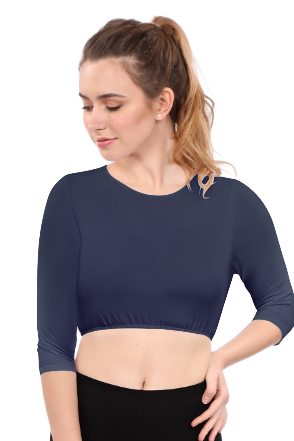 Modest Neck Cropped Layering | Cotton Spandex 3/4 Sleeve Shell Top