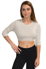 3/4 Sleeve Cropped Layering Shell in Viscose Spandex | Women's and Plus Sizes