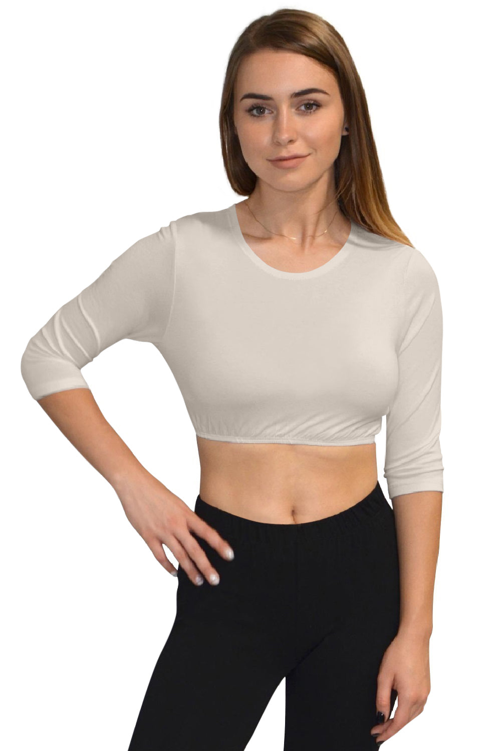 3/4 Sleeve Cropped Layering Shell in Viscose Spandex | Women's and Plus Sizes