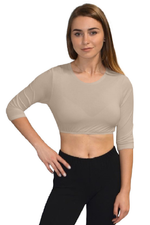 3/4 Sleeve Cropped Layering Shell in Viscose Spandex | Women's and Plus Sizes