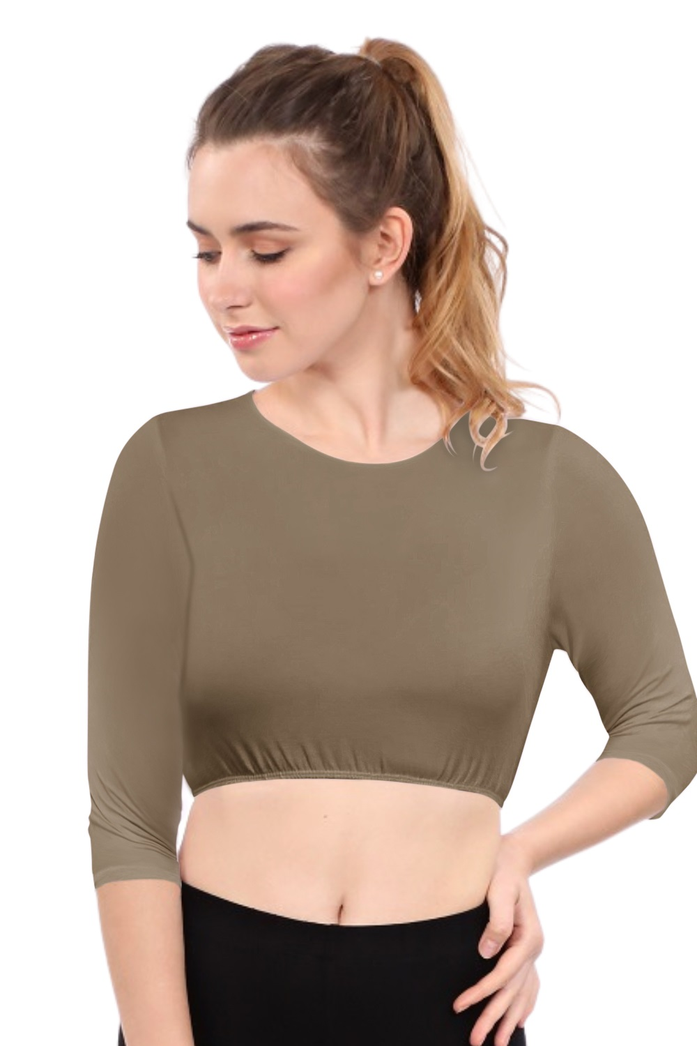 Modest Neck Cropped Layering | Cotton Spandex 3/4 Sleeve Shell Top