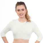 Modest Neck Cropped Layering | Cotton Spandex 3/4 Sleeve Shell Top